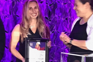 Samantha Hack, Director, Neurology Marketing from Sunovion Pharmaceuticals handed Stacey Chillemi with an award for her dedication to the epilepsy community. Thank you, Samantha Hack, for saying all those beautiful things about me.